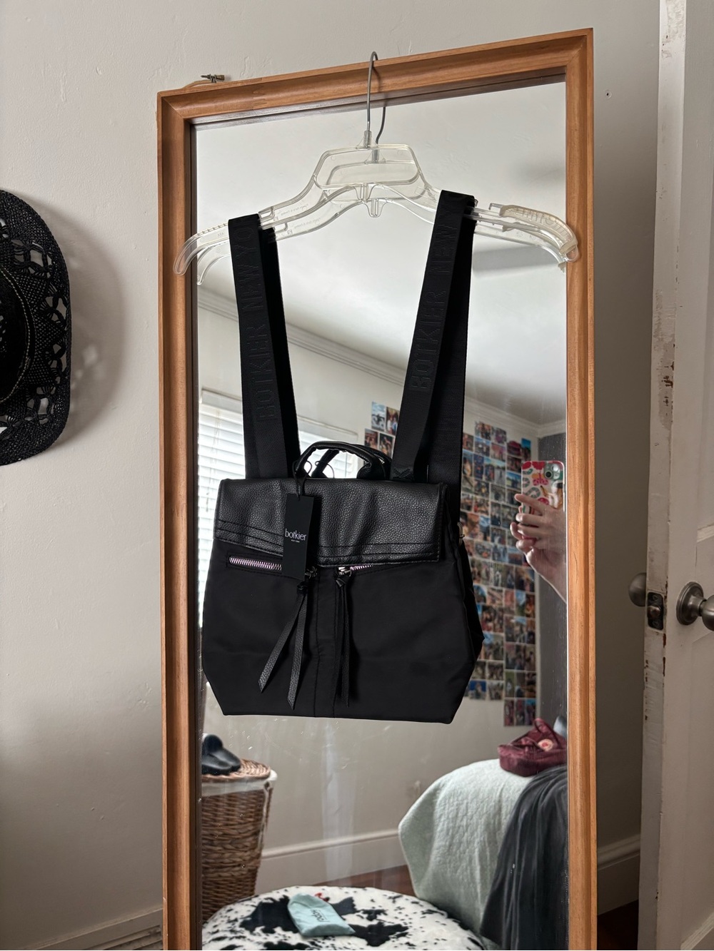 botkier Black Nylon Backpack with Faux-Leather Flap